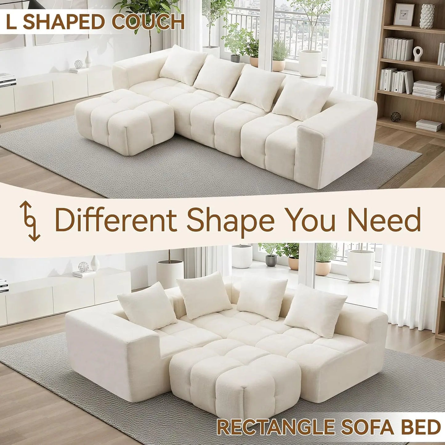 119" Oversized Cloud Boneless Couches for Living Room, Modern Tufted Modular Sectional Sofa with Deep Seat &, Customized