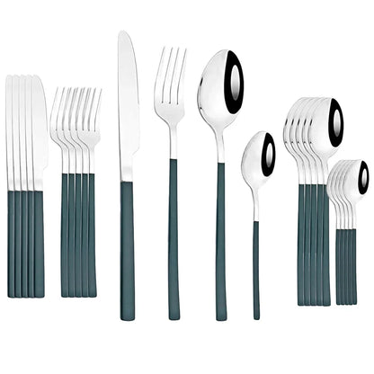 24Pcs Dinnerware Set Stainless Steel Cutlery Set Silver Knife Fork Spoon Dinner Flatware Set Kitchen Silverware Tableware Set