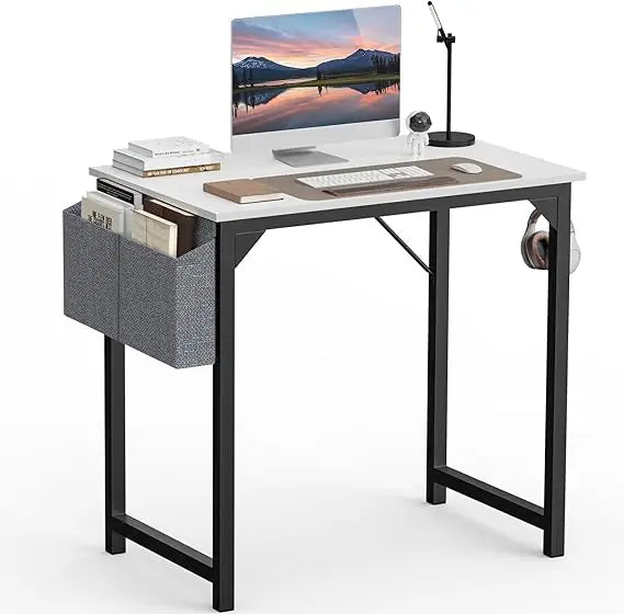 Computer Office Desk, 48 Inch Writing Work Study PC Wood Modern Desk with Storage Bag & Headphone Hook Simple Bedroom for 2 Per