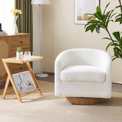 360°Swivel Accent Chair with Engineered Wood Base and Removable Cushion for Living Room, Bedroom, Curved Back Barrel Chair for