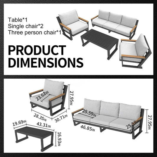 Aluminum Outdoor Furniture with Coffee Table,5 Seats Patio Furniture Set Sectional Waterproof Sofa with Conversation Set Table w