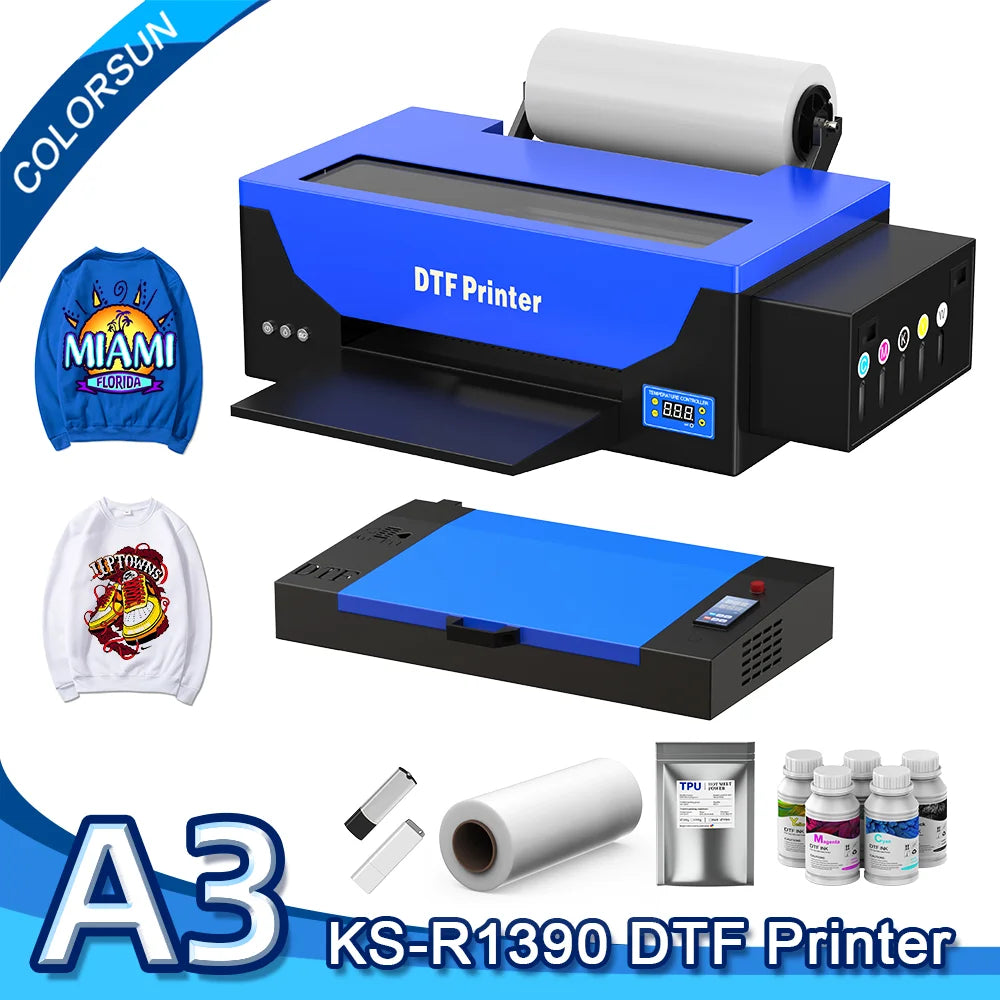 Colorsun A3 DTF Printer For Epson R1390 Impresoras a3 dtf T-Shirt printing machine A3 DTF Printers For T-Shirt Hoodies Bags