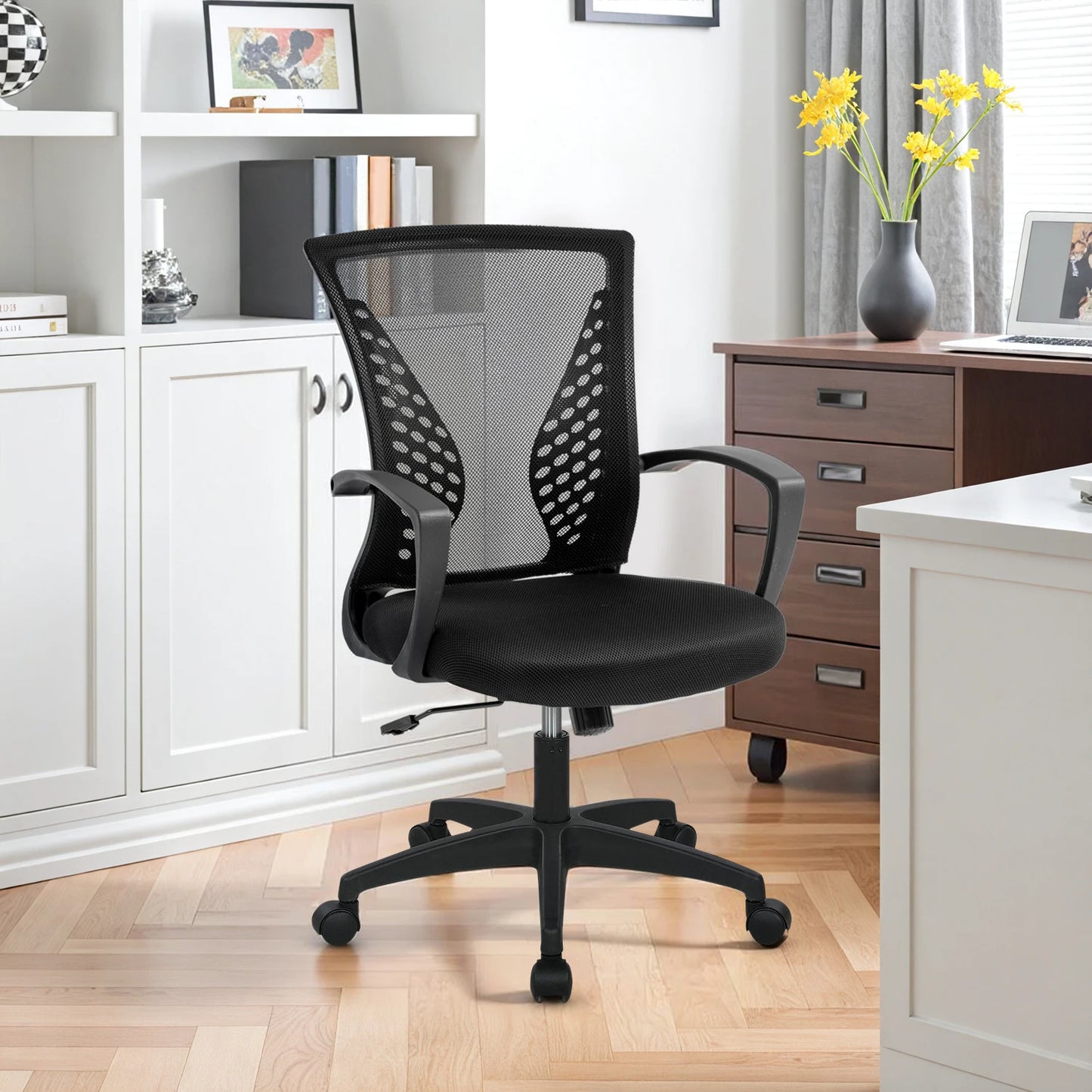 Office Chair Mesh Chair Ergonomic Computer Desk Chair Mid Back Swivel Lumbar Support with Armrest