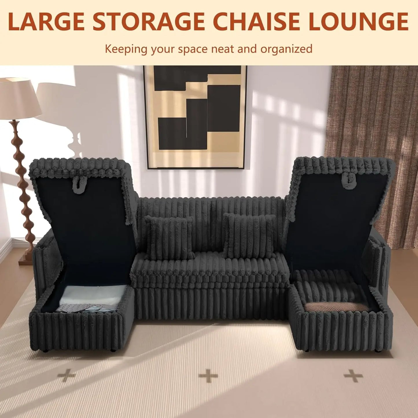 107" Sectional Sleeper Sofa with Pull Out Bed, Comfy Fluffy Plush Corduroy Cloud Sectional Couches for Living Room, Customized