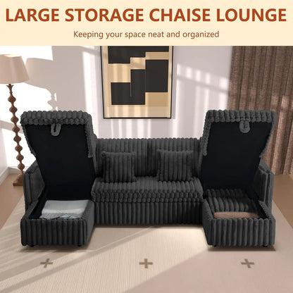107" Sectional Sleeper Sofa with Pull Out Bed, Comfy Fluffy Plush Corduroy Cloud Sectional Couches for Living Room, Customized