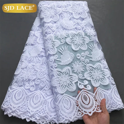 SJD LACE African Milk Silk Lace Fabric 2025 High Quality Nigerian White Mesh Embroidery Lace for Sewing Women Wedding Dress 4043