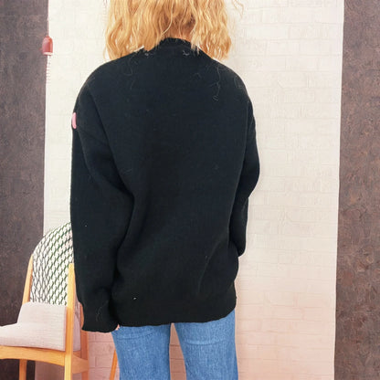 Women'S Fashion Casual Loose Versatile Bear Decoration Handmade Drawstring Long Sleeve Round Neck Pullover Sweater Pulls Femmes