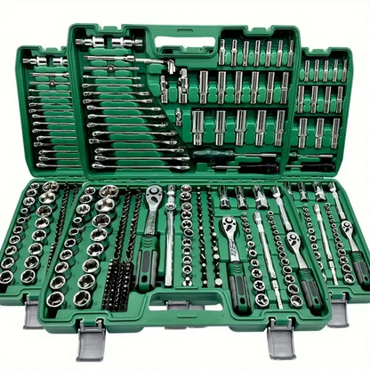 216pcs green Multifunctional Car Repair Tool Set with Plastic Storage Box