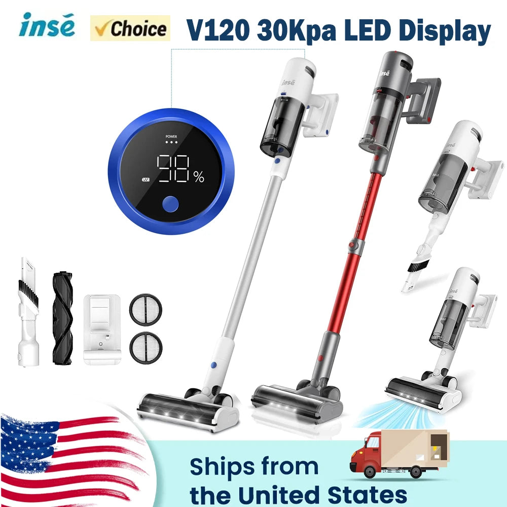 INSE V120 Cordless Vacuum Cleaner 30Kpa Suction for Effective Cleaning 60 minutes Long Runtime with LED Display Wireless Cleaner