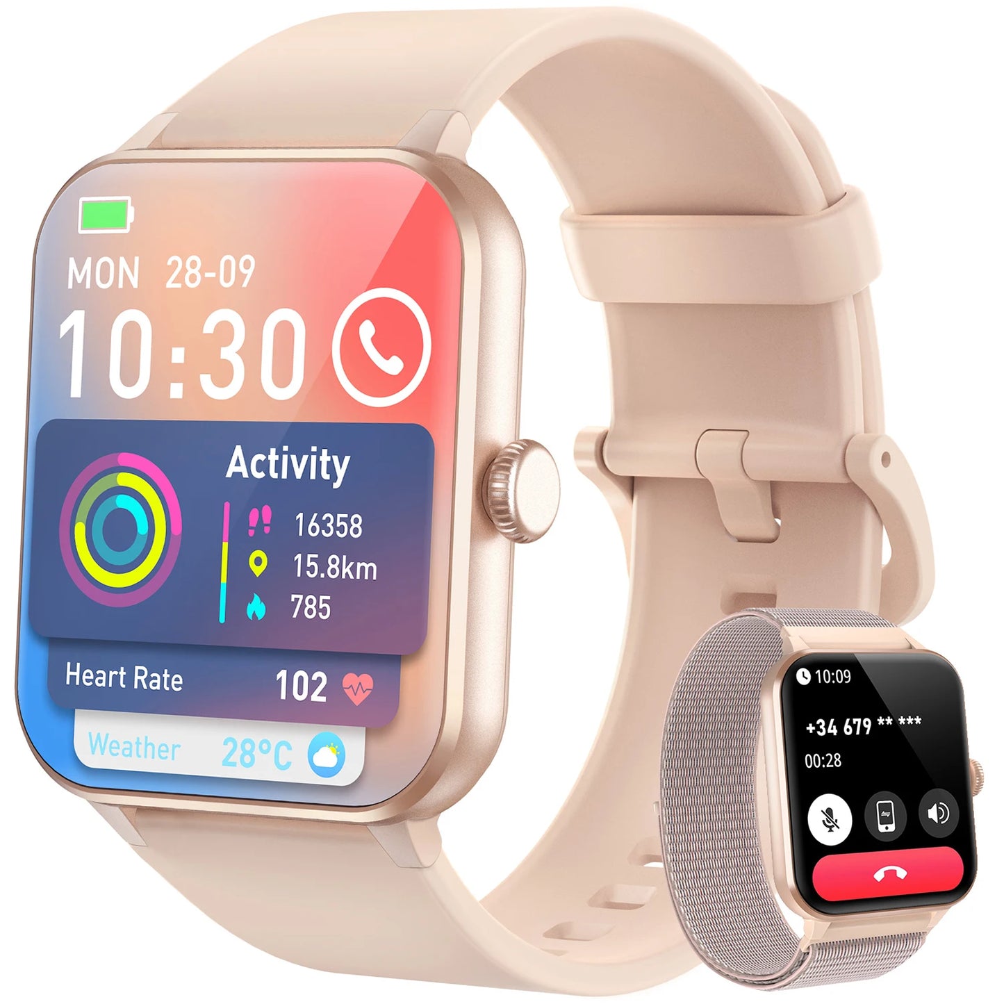 IOWODO R50 Waterproof Smart Watch 1.85'' HD Screen BT Calls SpO2 Heart Rate Monitor Men Women Smartwatch with 100 Workout Modes