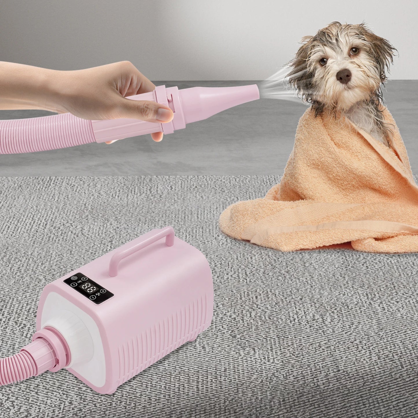 Professional Pet Hair Dryer for Dogs & Cats, 2100W High-Speed Blower, Adjustable Temp & 9 Speed Settings, with LED Display