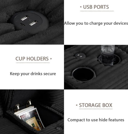 125" Oversized Modular Sectional Sofa, Deep Seat Cloud L-Shaped Corduroy Couch with Cup Holders, USB Ports &, Customized