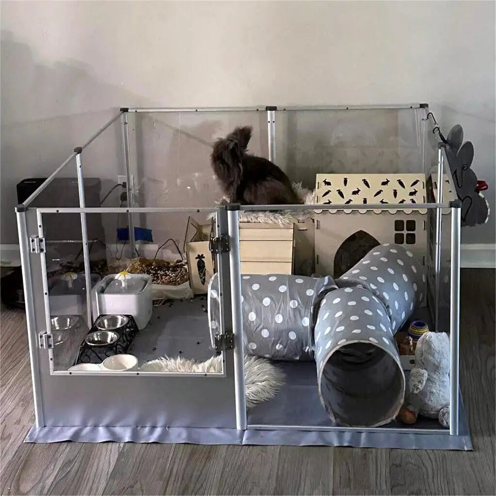 XXL Acrylic Dog Playpen Clear Exercise Enclosure Pet Animal Bunny Ferret Dog Cage Pet Whelping Box with Waterproof Fertility Pad