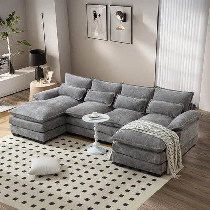 Modern U Shape Sectional Sofa Cloud Couch, 110" Upholstery Chenille Fabric Modular Couch, Comfy 4 Seat Sleeper Sofa With Double