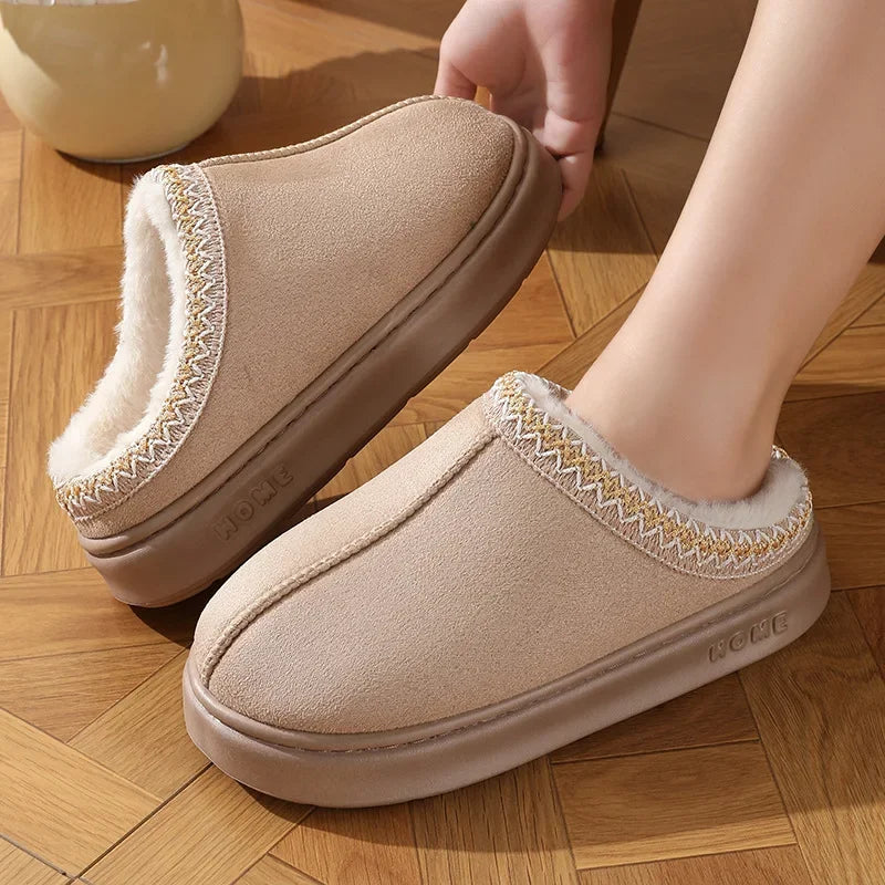 2025 Winter Home Cozy Fluffy Platform Slippers for Women Plush Warm Cotton Non Slip Indoor Unisex Shoes