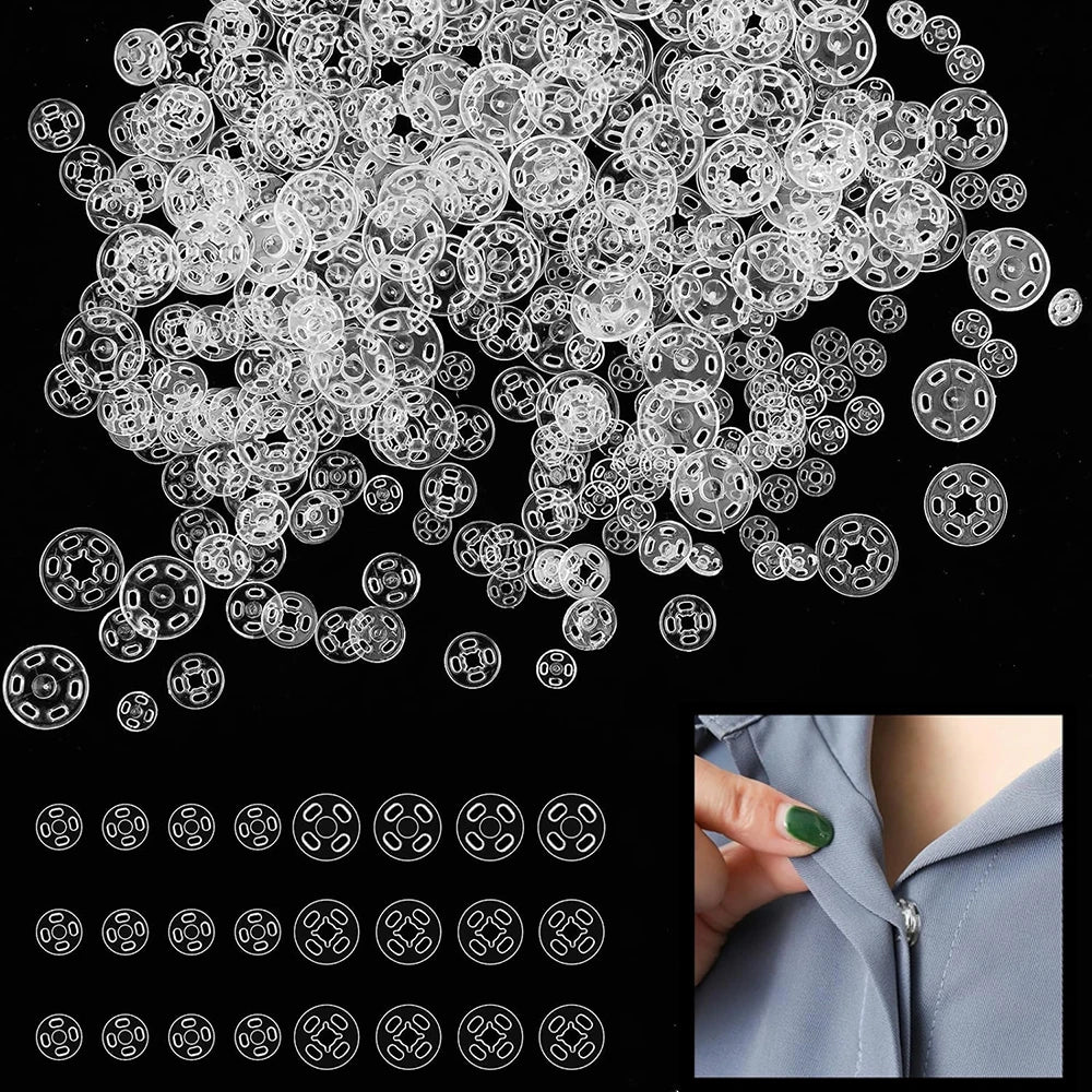 90Sets Plastic Sew-on Snap Buttons Invisible Snap Fasteners Buttons Round Clear Press Button for Sewing Clothing DIY Craft