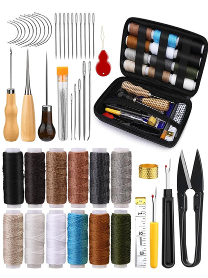 47Pcs Heavy Duty Sewing Kit with Thread Needle Sewing Awl Scissors Sewing Kit for Car Seats Carpets Shoes Backpacks DIY Crafting