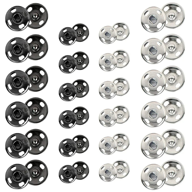 10/50Set 10-21mm Metal Sew-on Snap Buttons Black Silver Color DIY Sewing Clothing Snap Fastener Buttons Craft Press Studs Button