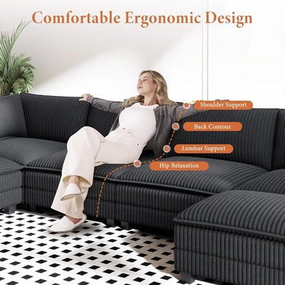 109" L Shaped Cloud Sectional Couch, Comfy Corduroy Upholstered Modular Couches for Living Room, Modern 3 Seater, Customized