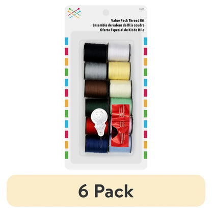 12 Count Assorted Colors Polyester Sewing Thread Spools 25 Yd Quilting Repair Kit with Needles Threader 6 Pack