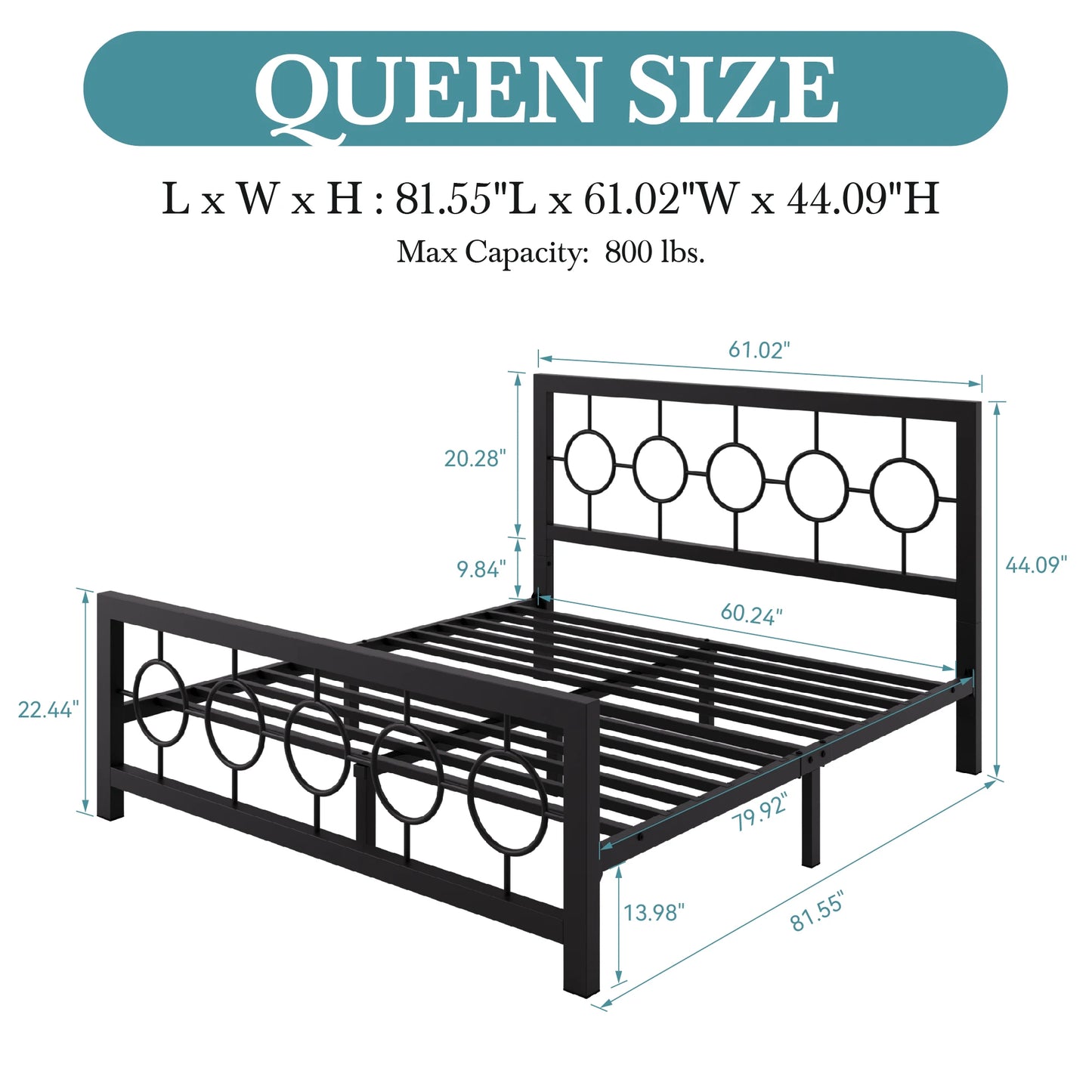 HOOMIC Metal Platform Bed Frame with Vintage Circular Headboard & Footboard, Extra Under-Bed Storage, No Box Spring Needed