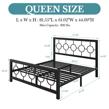 HOOMIC Metal Platform Bed Frame with Vintage Circular Headboard & Footboard, Extra Under-Bed Storage, No Box Spring Needed