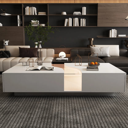 FUFU&GAGA 55.1'' Wide Modern Coffee Table With 2 Drawers & LED Lights, Coffee Table With Spacious Tabletop, For Living Room