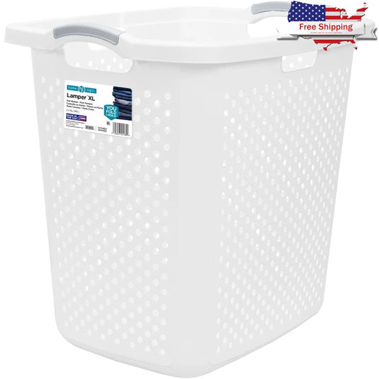 Durable Plastic Laundry Hamper 2.5 Bushel Capacity Ventilated Design Multi-Purpose Carry Handles Ideal Home Dorm Room
