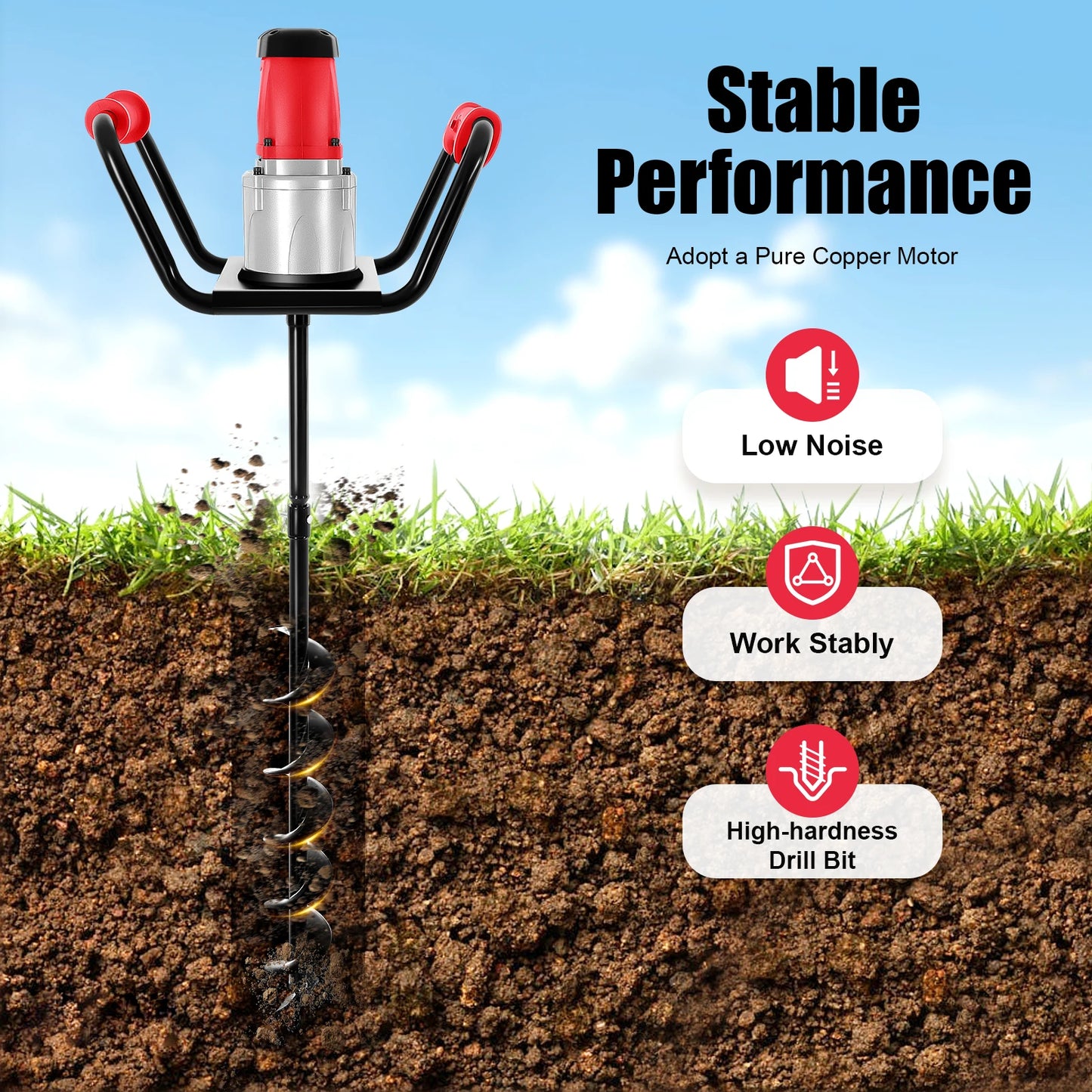 1500W Post Hole Digger,Electric Post Hole Auger Earth Auger Digging Dril Digging MachineTrenching in Garden (1500W,1x6" Drill)
