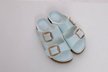 SUFU Women's Summer Comfortable Slip-On Slippers with Adjustable Buckle Straps - Open-Toe PU Sandals Casual Shoes