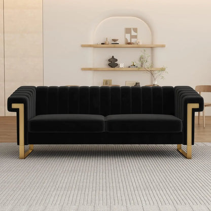83'' Orange Velvet Couch Sofa Mid-Century Modern Love Seat Chesterfield 3 Seat Couches Sofa For Living Room Apartment (Orange)