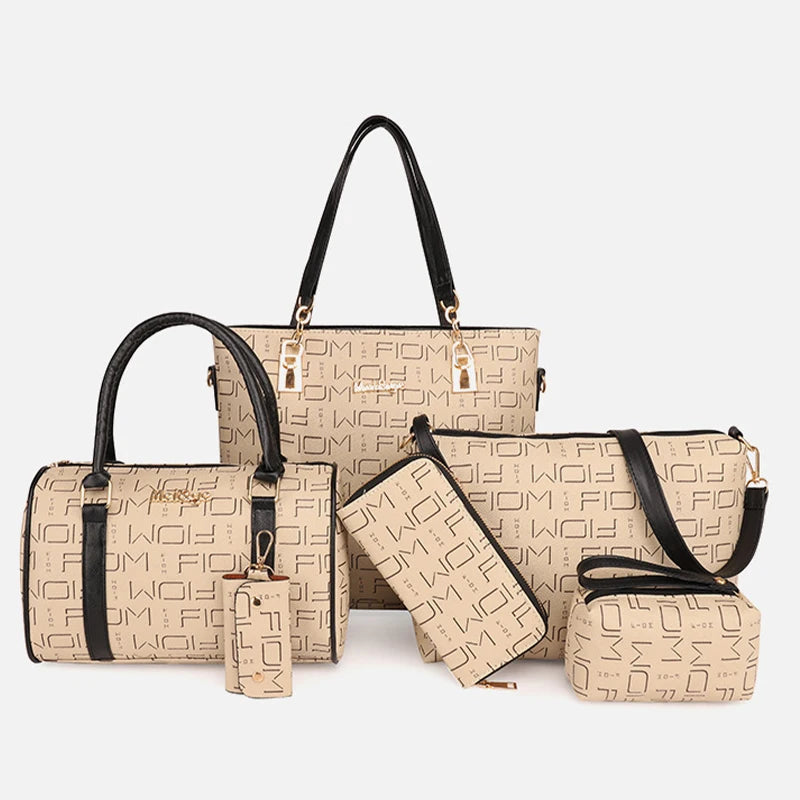 Pahajim 6-Pcs Women Handbag Purse Shoulder Totes Satchel Bags Top-Handle Boston Bag Crossbody Bag Wallet Messenger Set