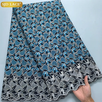SJD LACE African Nigerian Cotton Lace Fabrics 5Yards 2025 High Quality Embroidery Swiss Voile Lace for Women Party Dresses 4370