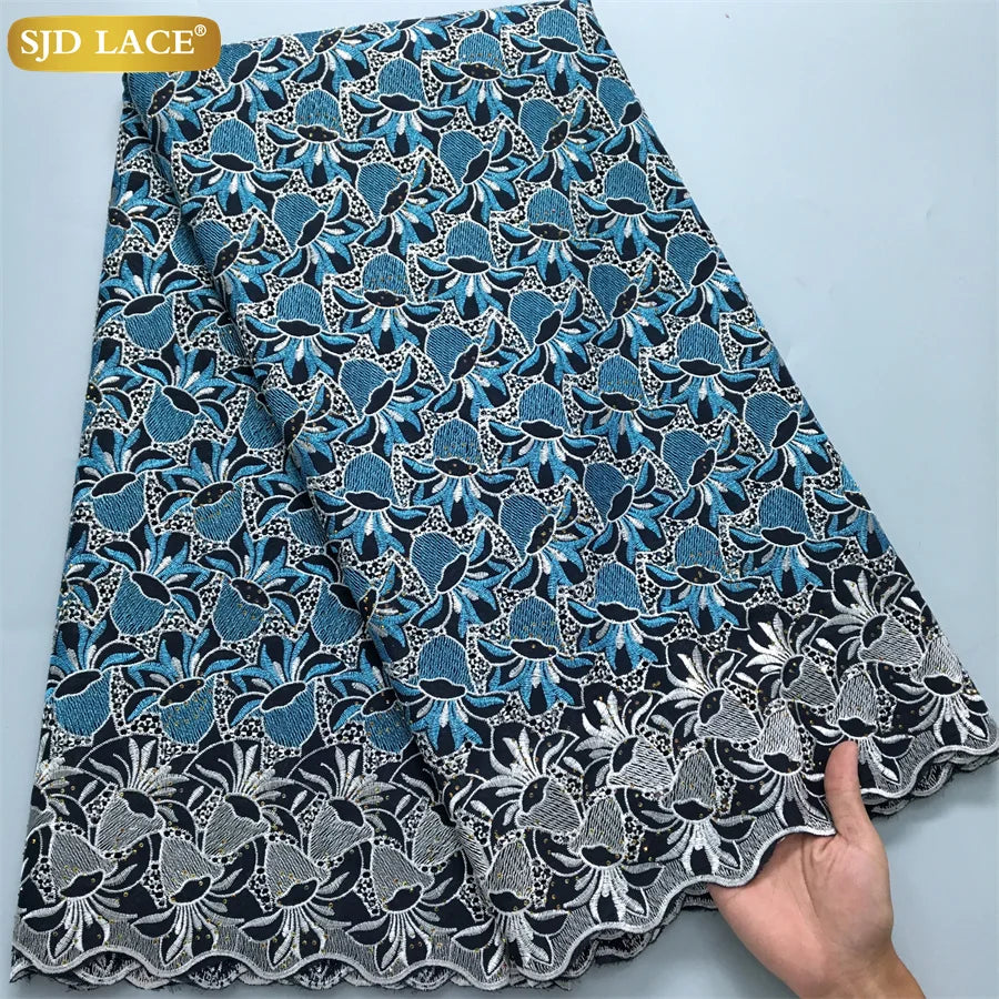 SJD LACE African Nigerian Cotton Lace Fabrics 5 Yards 2025 High Quality Swiss Cotton Lace for Sewing Party Women DIY Dress 4325