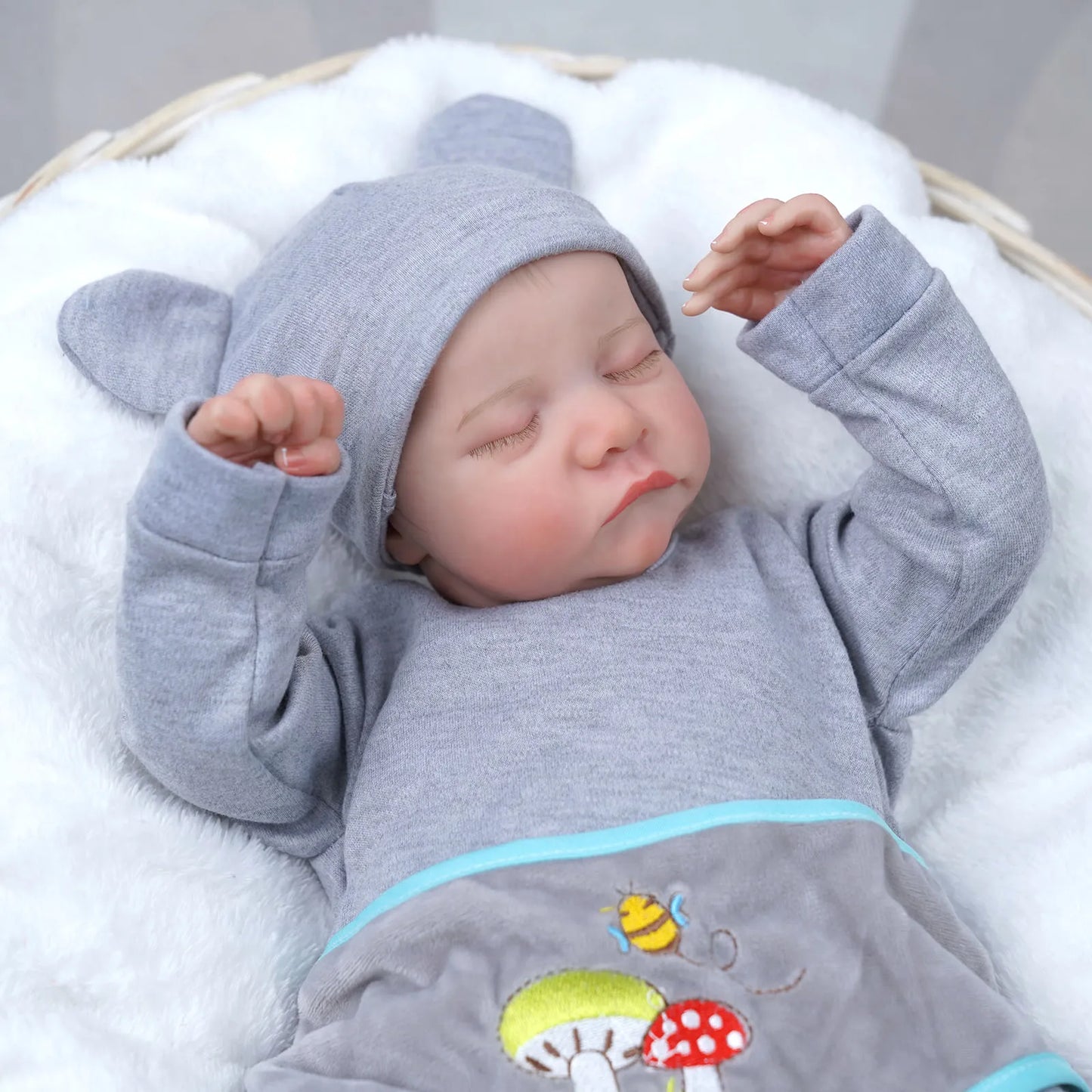 Risbecko 43CM Levi Newborn Baby Doll Reborn Sleeping Soft Silicone Flexible 3D Skin Tone with Visible Veins Hand Paint Hair Doll