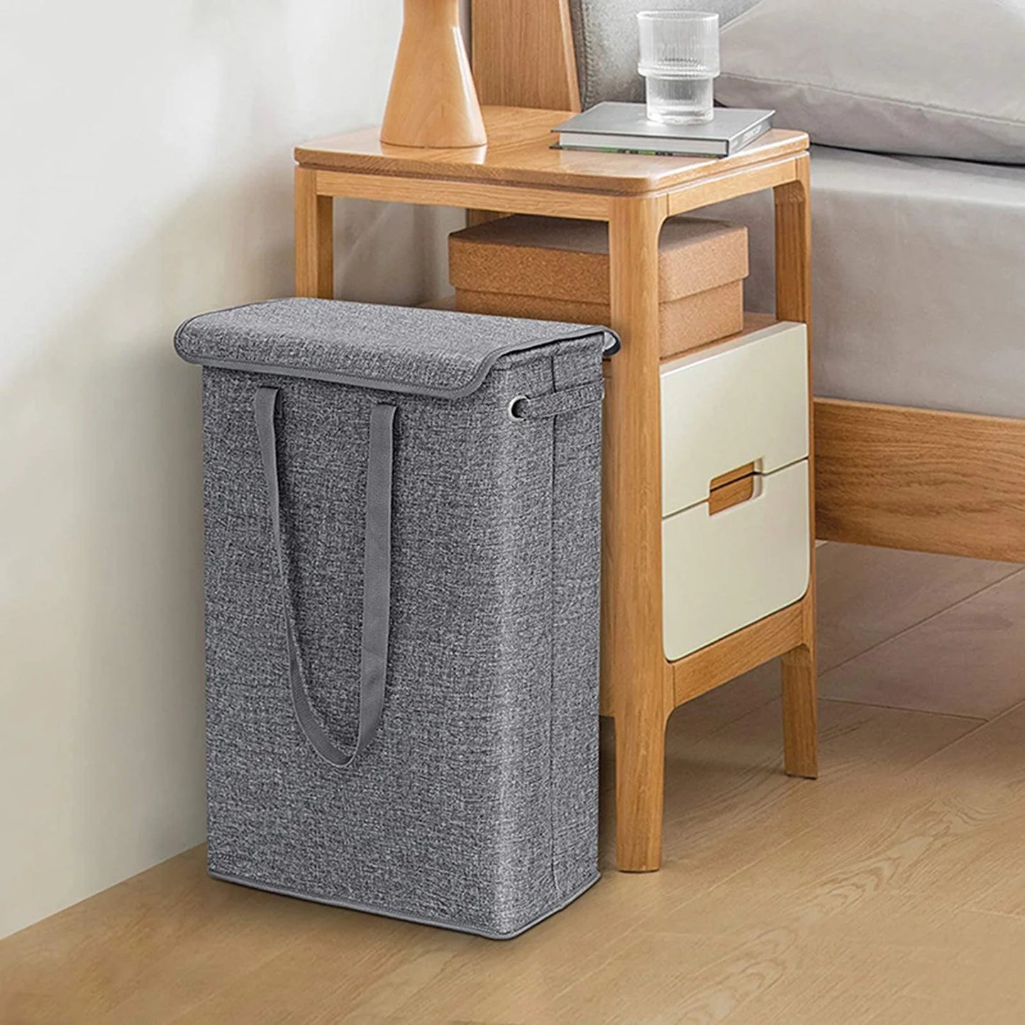 Dirty Clothes Hamper with Lid Collapsible Cotton-Like Linen Laundry Hamper for Home Bathroom or Travel Local Delivery