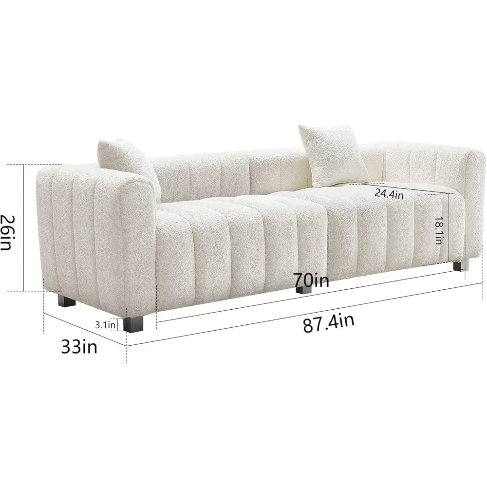 87.4'' Modern 3-Seater Sofa Bubble Couch | Premium Teddy Velvet Deep Seat Sofa | Fluffy Loveseat Sofa for Cozy,Customized