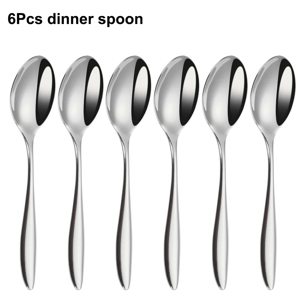 6/16/20/24Pcs Sliver Tableware Stainless Steel 304 Cutlery Set Mirror Knife Fork Spoon Western Dinner Set Smooth Handle Flatware