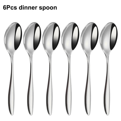 6/16/20/24Pcs Sliver Tableware Stainless Steel 304 Cutlery Set Mirror Knife Fork Spoon Western Dinner Set Smooth Handle Flatware