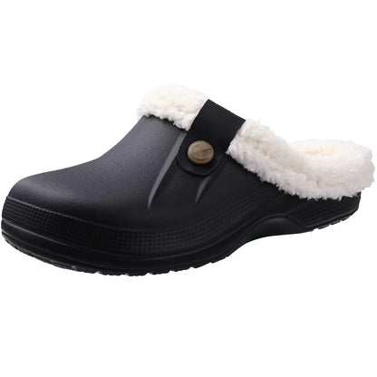 Comwarm Winter New Fuzzy House Slippers For Women Men Waterproof Garden Shoes Soft Plush Slippers Outdoor Warm Furry Clogs Slide