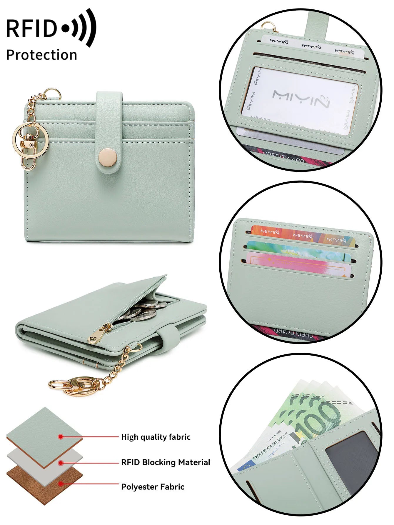 Classic Women's Short Wallet RFID Blocking Small Bifold Wallet Luxury Leather Pocket Credit Card/Card Holder Coin Purse Keychain