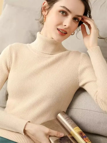 2025 Casual Slim Knitted Pullover Autumn Winter Thick Turtleneck Sweater Base Sweater Korean Style Simple Base Layer Warm Tops