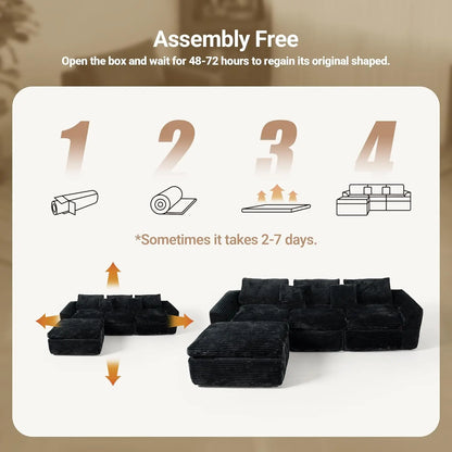 Boneless L-Shaped Modular Couch - 108 Inch Cloud Corduroy Sectional Sofa,Deep Seating Comfort, No Assembly, Ideal, Customized