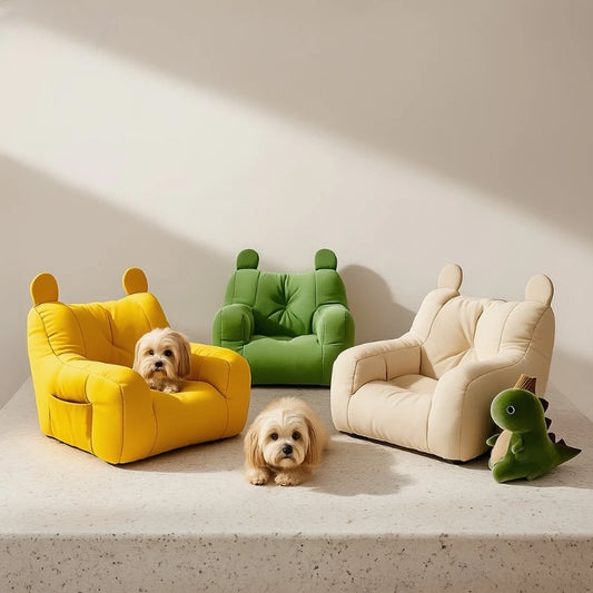 Two-in-One Cartoon Sofa Pet Bed for Cats and Dogs -Extra Soft with Raised Backrest, Washable. Small Pet Bed, Available in3Colors