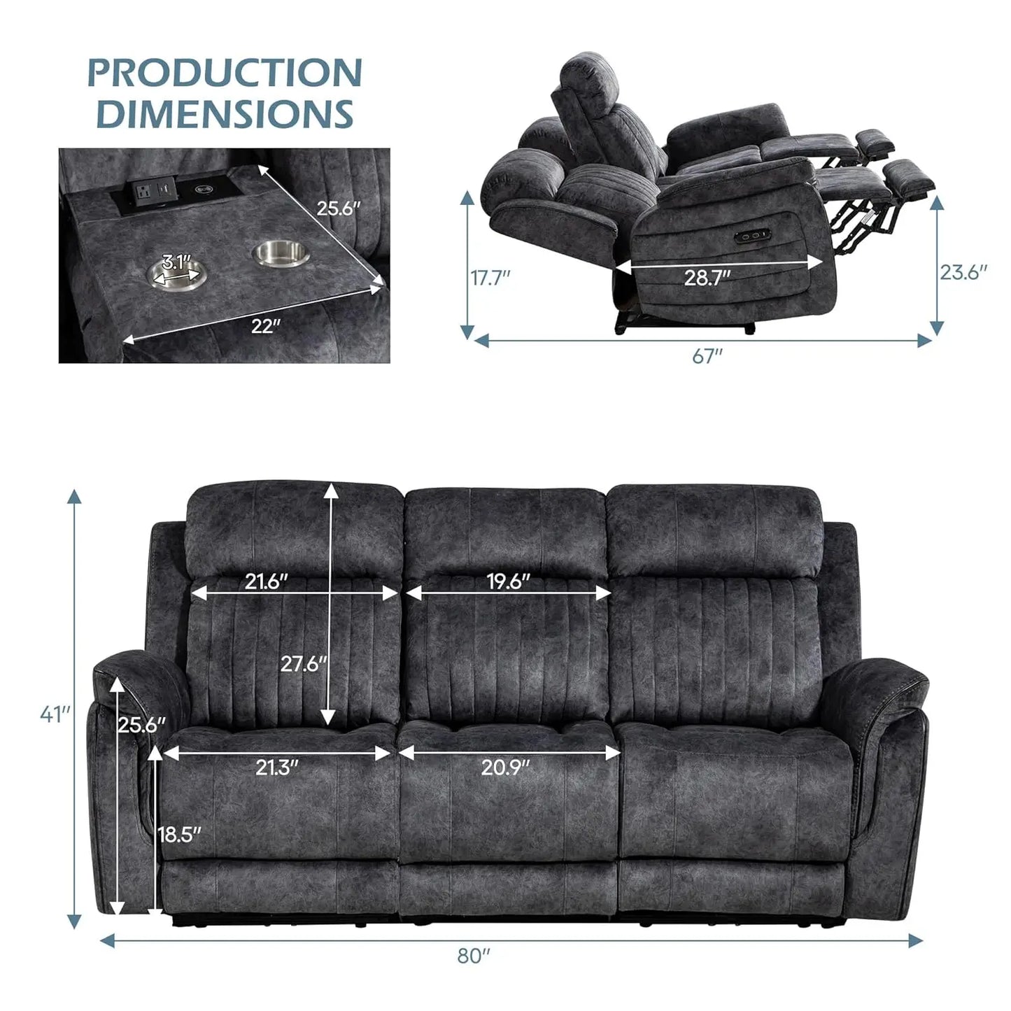 Zero Gravity Power Reclining Sofa with Adjustable Headrest, Electric Reclining Couch with Wireless Charge, USB, Customized