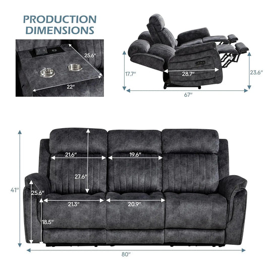 Zero Gravity Power Reclining Sofa with Adjustable Headrest, Electric Reclining Couch with Wireless Charge, USB, Customized