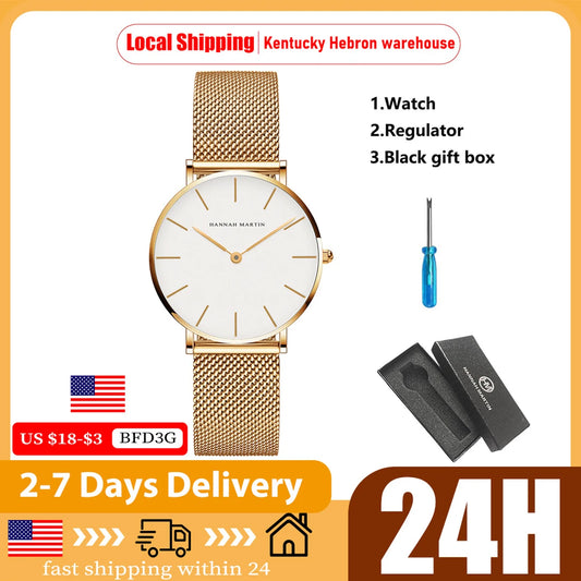 36mm New Women Watches US Local Shipping Rose Gold Black Simple Japan Quartz Ladies Stainless Steel Ultra Thin Waterproof Watch