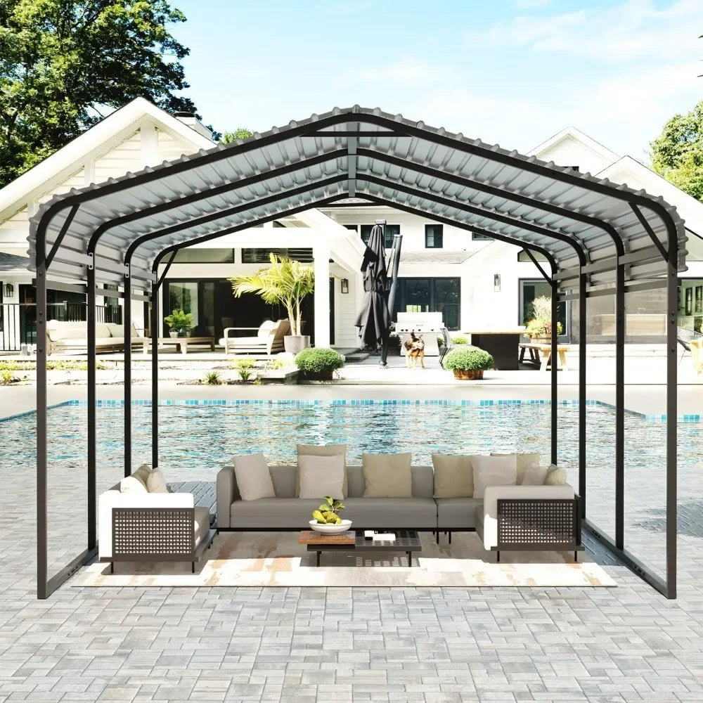 10 x 15 FT Metal Carport, Heavy Duty Carports with Galvanized Steel Roof, Outdoor Carport Canopy Garage Shelter Shade for Car