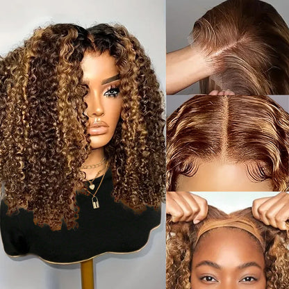 Deep Wave Bob Wig Human Hair Glueless Highlight 5x5 HD Lace Front 220% Density 4/27 Colored Ombre Wear and Go Human Hair Wigs