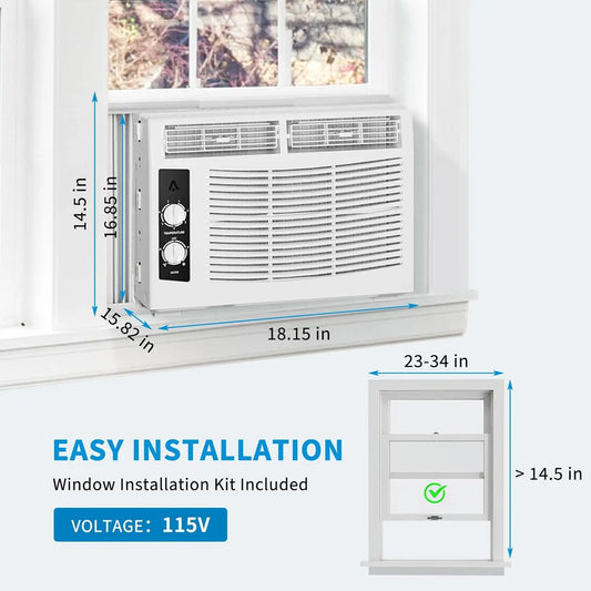 5000 BTU Window AC Unit with Remote - Cools Rooms 150 Sq.Ft, Low-Noise & Energy Saver Air Conditioner for Bedroom, Office, Dorm